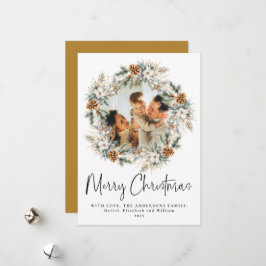 Tarjeta Festiva Elegante Wreath de follaje botánico | Navidades de