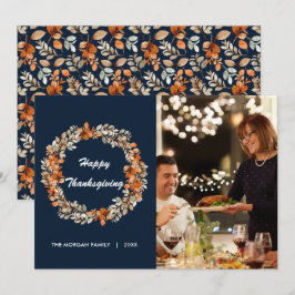 Tarjeta Festiva Elegante Wreath de otoño deja foto del día de grac