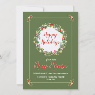 Tarjeta Festiva Elegante Wreath Happy Holidays from New Home Card