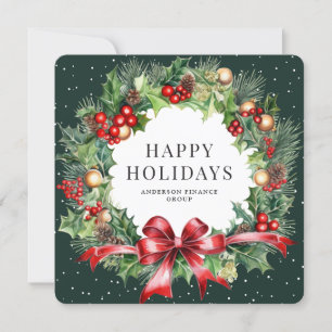 Tarjeta Festiva Elegante Wreath Holly Green Business