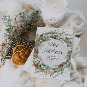 Tarjeta Festiva Elegante Wreath Pine   Nueva dirección en los Navi