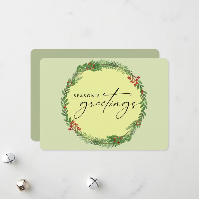 Tarjeta Festiva Elegante Wreath Wreath Business ADD LOGO (Anverso/Reverso In Situ)