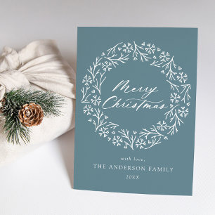 Tarjeta Festiva Elegante Wreath Wreath Frost Blue No Photo