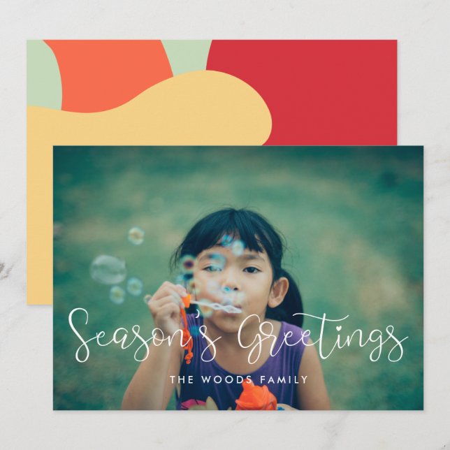 Tarjeta Festiva Elegante y caprichosa foto de la familia de saludo (Anverso / Reverso)