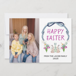Tarjeta Festiva elegante y moderno Floral Pascua una foto familiar