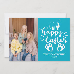 Tarjeta Festiva elegante y moderno Floral Pascua una foto familiar