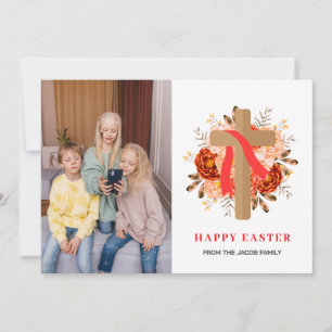 Tarjeta Festiva elegante y moderno foto de la familia Floral Cross