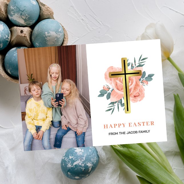 Tarjeta Festiva elegante y moderno foto de la familia Floral Cross (Subido por el creador)
