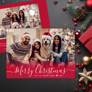 Tarjeta Festiva Elegante y moderno guión rojo 2 Navidades de fotog