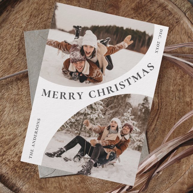 Tarjeta Festiva Elegante y simple 3 Navidades de FOTO código QR (Simple Elegant Stylish 3 PHOTO Christmas QR code Holiday Card)