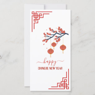 Tarjeta Festiva Elegante y simple 8" x 4" Feliz Año Nuevo Chino