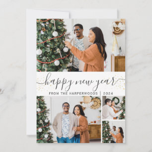 Tarjeta Festiva Elegante y simple Collage de fotos de Año Nuevo Fe