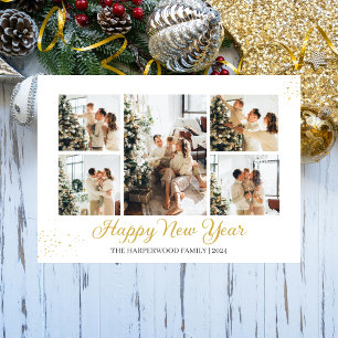 Tarjeta Festiva Elegante y simple Collage de fotos de Año Nuevo Fe