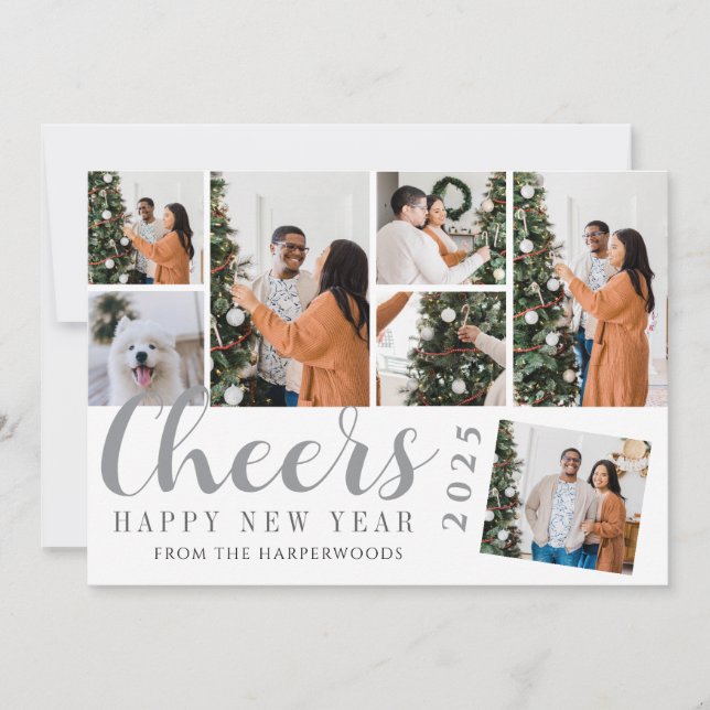 Tarjeta Festiva Elegante y simple Collage de fotos de Año Nuevo Fe (Anverso)