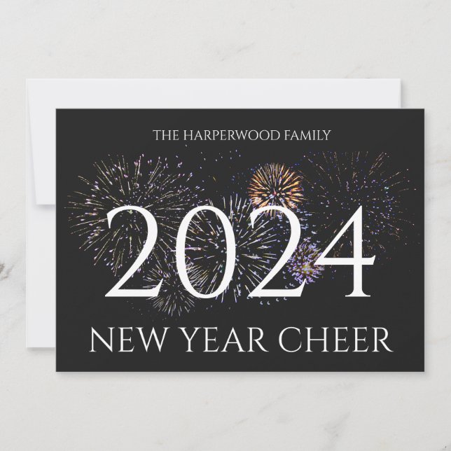 Tarjeta Festiva Elegante y simple foto de Año Nuevo Feliz Año Nuev (Anverso)