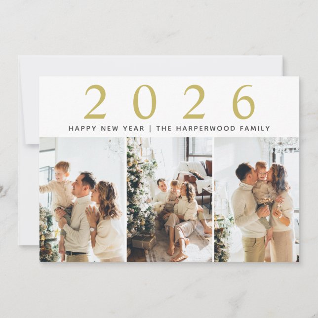 Tarjeta Festiva Elegante y simple foto de Año Nuevo Feliz Año Nuev (Anverso)
