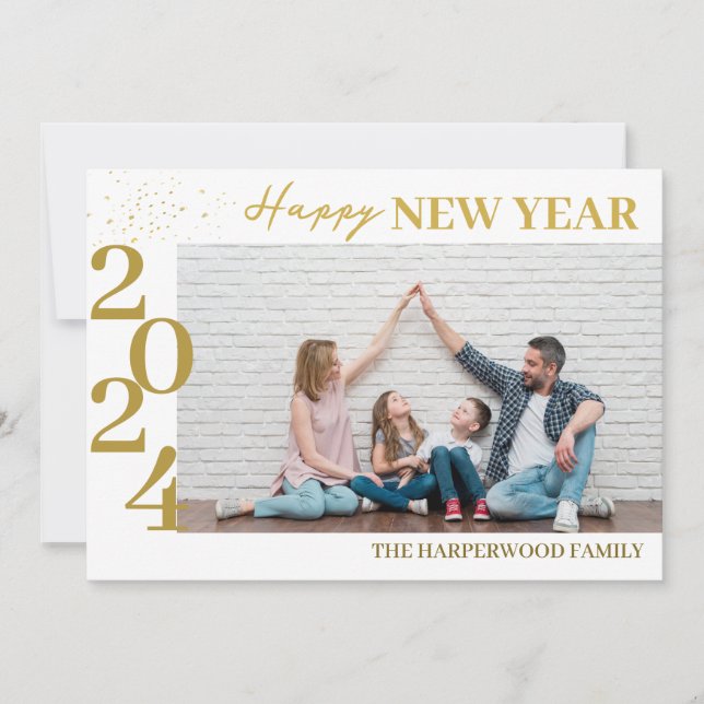 Tarjeta Festiva Elegante y simple foto de Año Nuevo Feliz Año Nuev (Anverso)