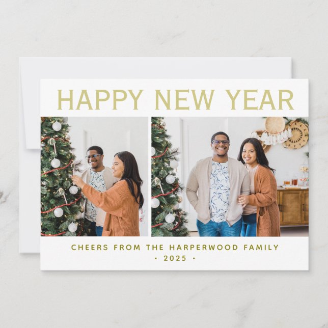 Tarjeta Festiva Elegante y simple foto de Año Nuevo Feliz Año Nuev (Anverso)