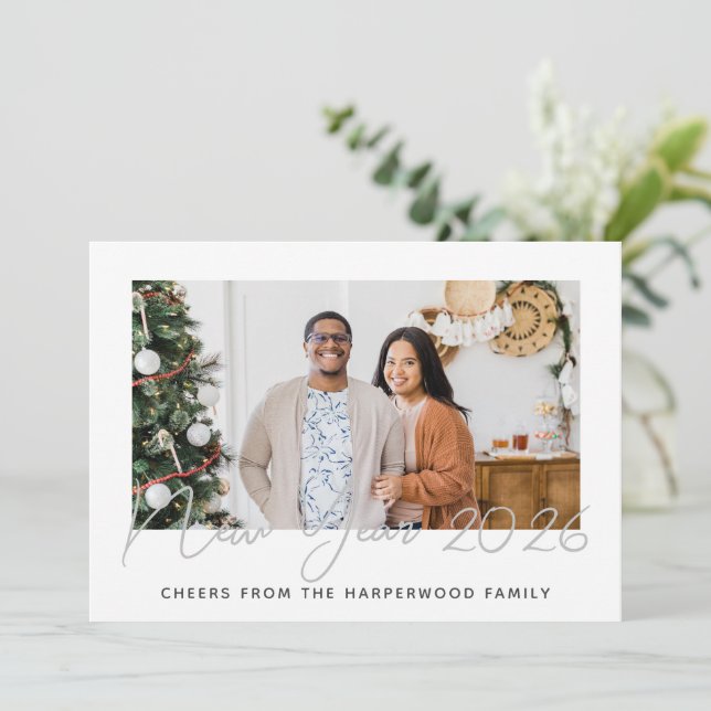 Tarjeta Festiva Elegante y simple foto de Año Nuevo Feliz Año Nuev (Anverso de pie)