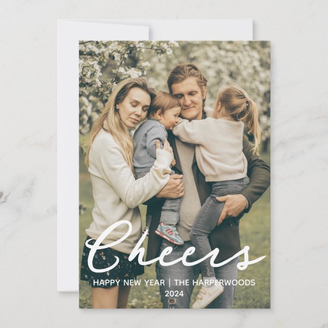 Tarjeta Festiva Elegante y simple foto de Año Nuevo Feliz Año Nuev (Anverso)