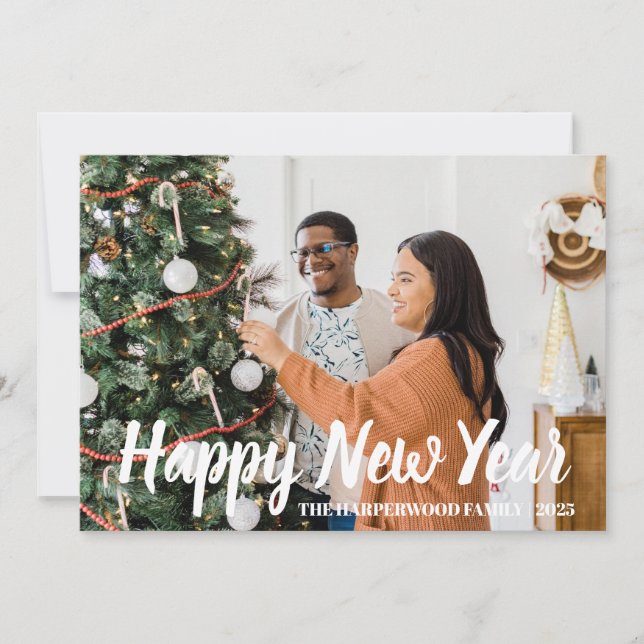 Tarjeta Festiva Elegante y simple foto de Año Nuevo Feliz Año Nuev (Anverso)