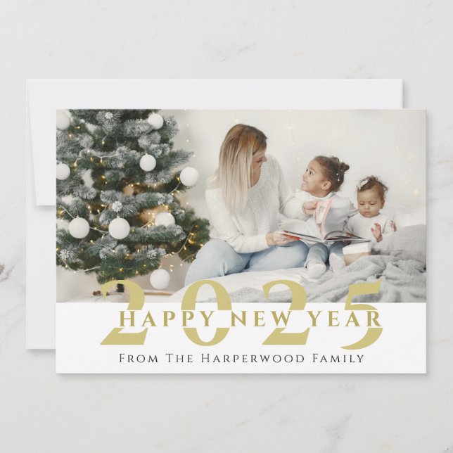 Tarjeta Festiva Elegante y simple foto de Año Nuevo Feliz Año Nuev (Anverso)