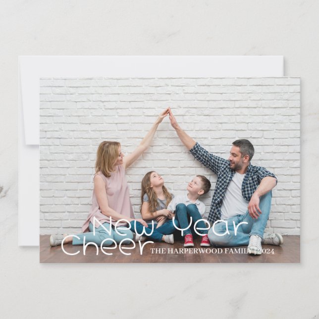 Tarjeta Festiva Elegante y simple foto de Año Nuevo Feliz Año Nuev (Anverso)