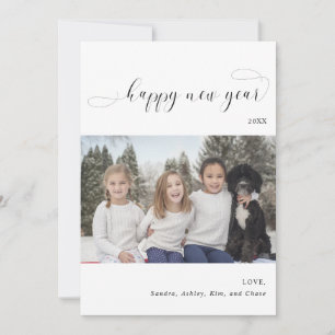 Tarjeta Festiva Elegante y simple guión de Año Nuevo Feliz Minimal