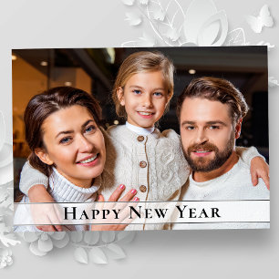 Tarjeta Festiva Elegante y simple saludo de fotos de Año Nuevo Min