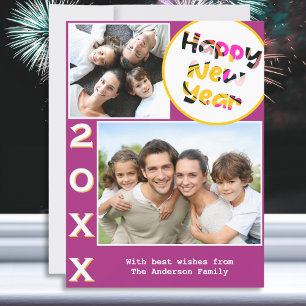 Tarjeta Festiva Elegantes 2 Fotos Rosa Feliz Año Nuevo