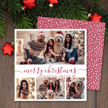 Tarjeta Festiva Elegantes 4 Collages de fotos Navidades de Nieve c<br><div class="desc">Minimalista caligrafía elegante caligrafía blanca y roja 4 Collages de fotos Feliz caligrafía navideña guión de la carta de vacaciones. Esta plantilla festiva de cuatro (4) fotos de tarjetas navideñas, mimánica, festividad, muestra un collage de fotos de bonito y dice "¡Feliz Navidad!". El texto de bienvenida de "Feliz Navidad" está...</div>