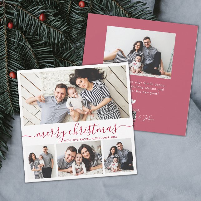 Tarjeta Festiva Elegantes 4 Collages de fotos Navidades rojos blan (Subido por el creador)