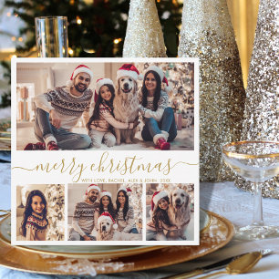 Tarjeta Festiva Elegantes 4 Navidades de Collage de fotos con guio