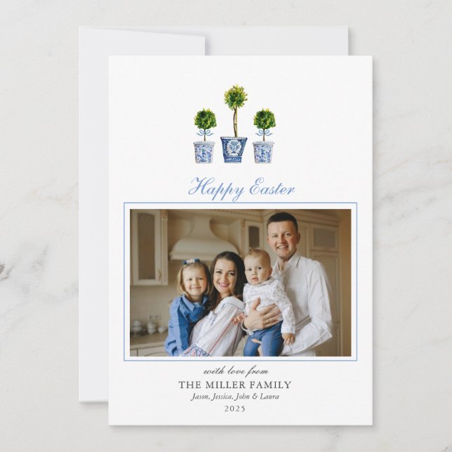 Tarjeta Festiva Elegantes acuarelas topiarios Fotografía de la fam (Anverso)