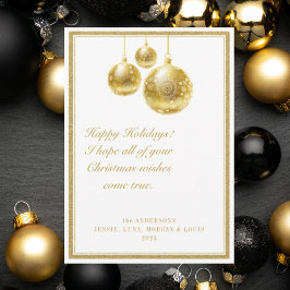 Tarjeta Festiva Elegantes adornos dorados y carta de Navidades de 