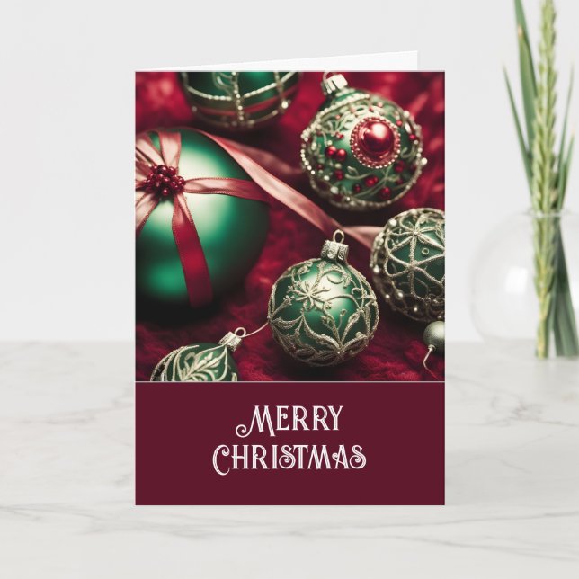 Tarjeta Festiva Elegantes bolas victorianas de Navidades rojos ver (Anverso)