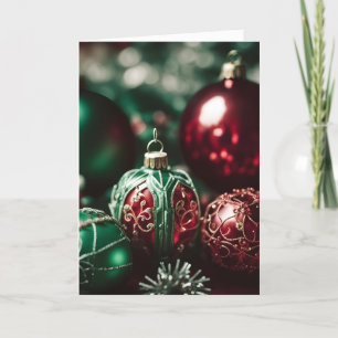 Tarjeta Festiva Elegantes bolas victorianas de Navidades rojos ver