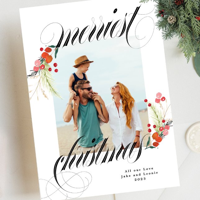 Tarjeta Festiva Elegantes botánicos Merriest Navidades Una Foto (Subido por el creador)