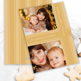 Tarjeta Festiva Elegantes cintas Navidades Golden Yellow Two Photo