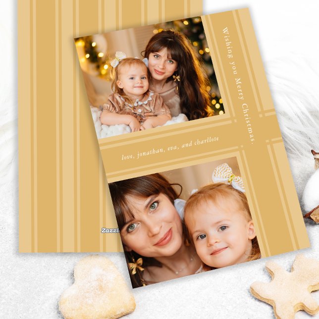 Tarjeta Festiva Elegantes cintas Navidades Golden Yellow Two Photo (Subido por el creador)