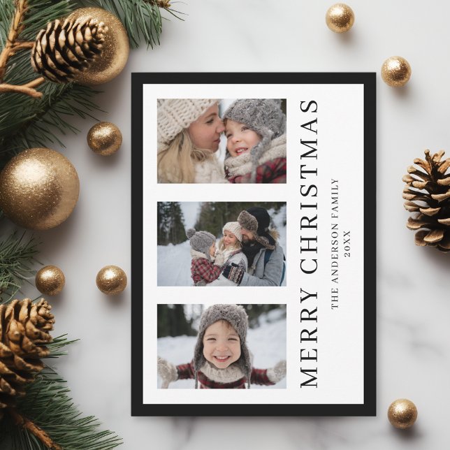 Tarjeta Festiva Elegantes Collages de fotos Navidades blancos y ne (Subido por el creador)