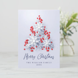 Tarjeta Festiva Elegantes copas de nieve Saludo de Árbol de Navida