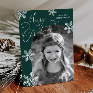Tarjeta Festiva Elegantes copos de nieve Abeto Verde 2 Foto
