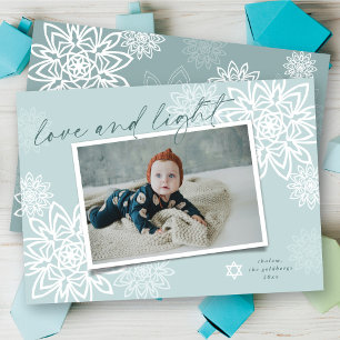 Tarjeta Festiva Elegantes Copos De Nieve Amor Y Luz Foto De Hanukk