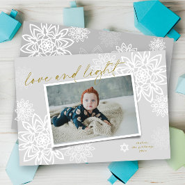 Tarjeta Festiva Elegantes Copos De Nieve Amor Y Luz Foto De Hanukk