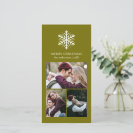 Tarjeta Festiva Elegantes copos de nieve con aceitunas 4 Navidades