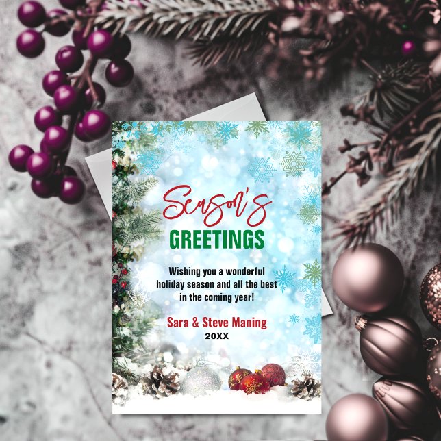 Tarjeta Festiva Elegantes copos de nieve de bosques Navidades verd (Subido por el creador)