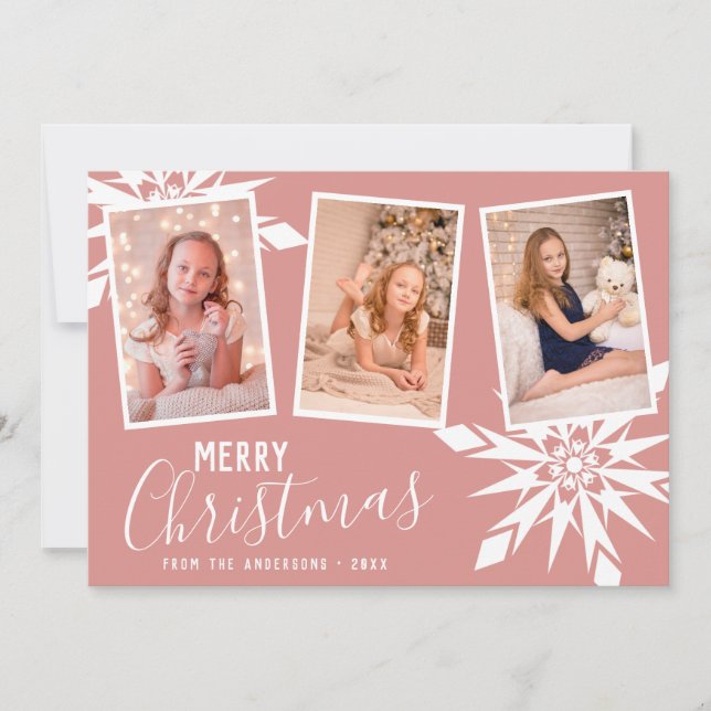 Tarjeta Festiva Elegantes copos de nieve Feliz Personalizado de Na (Anverso)