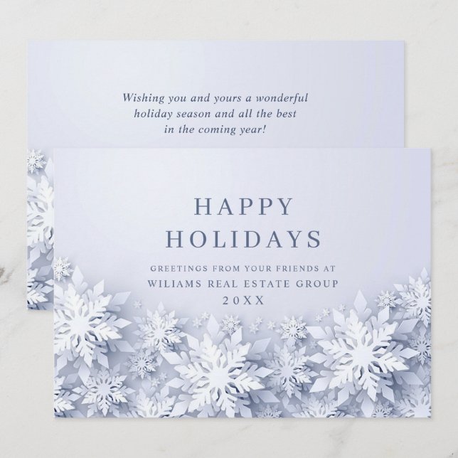 Tarjeta Festiva Elegantes copos de nieve Navidades corporativos sa (Anverso / Reverso)