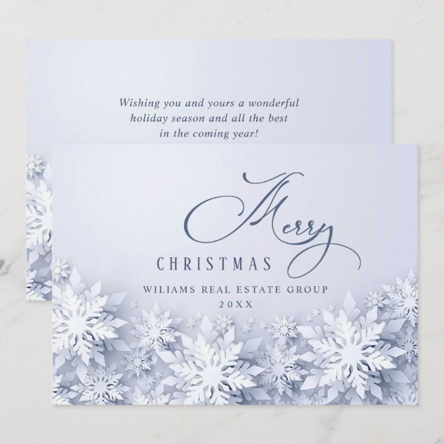 Tarjeta Festiva Elegantes copos de nieve Navidades corporativos sa (Anverso / Reverso)